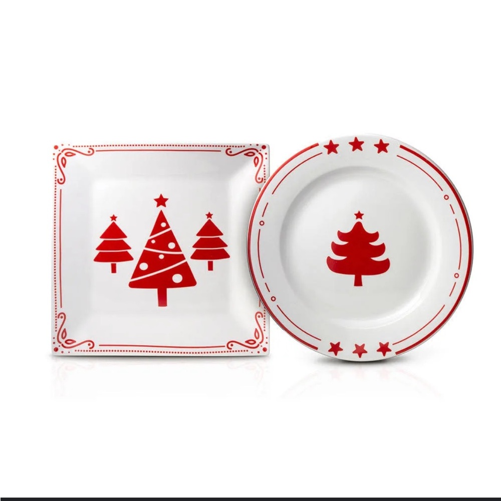 Ceramic Christmas Plates Set of 2 - Red